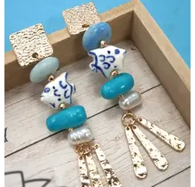 Blue Ceramic Porcelain Fish Drop Earrings | 80E61235