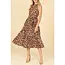 Leopard High Neck Tiered Midi Dress - Brown