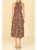 Leopard High Neck Tiered Midi Dress - Brown