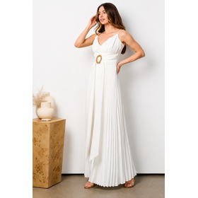 Aiden V-Neck Pleated Dress - White