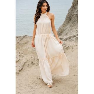 Asher Halter Open Back Dress - Cream