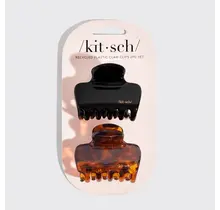 Kitsch Recycled Plastic Medium Puffy Claw Clips 2pc Set- Black/Tort