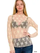 Tyler Lace Sheer Long Sleeve - Nude