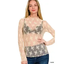 Tyler Lace Sheer Long Sleeve - Nude