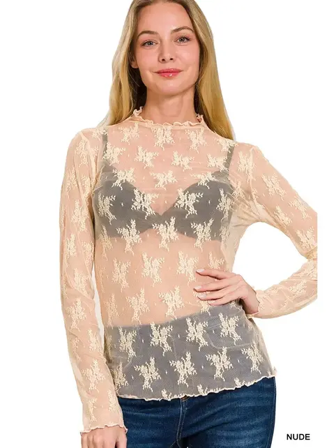 Tyler Lace Sheer Long Sleeve - Nude
