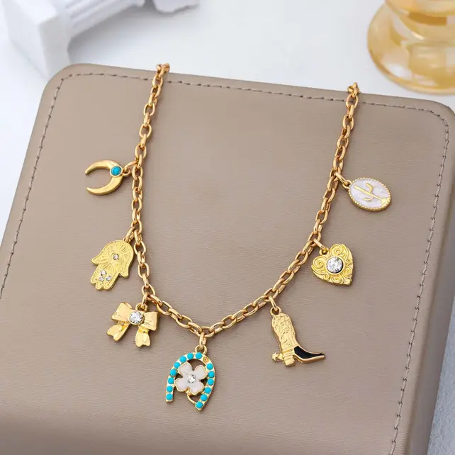 Western Turquoise Horseshoe Charm Necklace | 80N93198