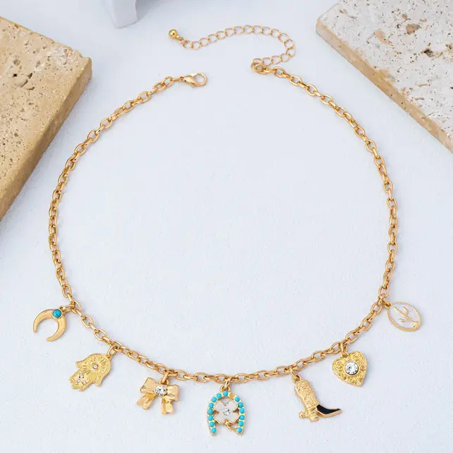 Western Turquoise Horseshoe Charm Necklace | 80N93198