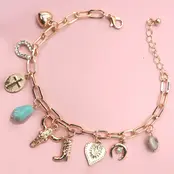 Western Boot & Bullhead Charm Bracelet, 8 in | 80B1291
