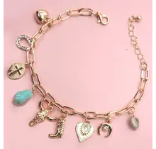 Western Boot & Bullhead Charm Bracelet, 8 in | 80B1291