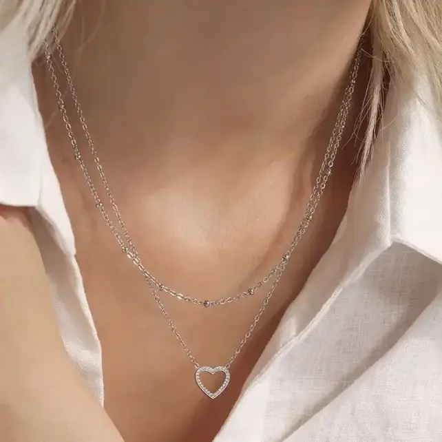 Stainless Steel Waterproof Tarnish Free Necklace | 40NK9523 Heart Silver