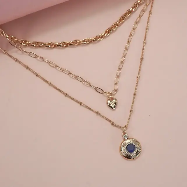 Multi-Layer Heart Sapphire Pendant Necklace | 25N929
