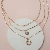 Multi-Layer Rhinestone Heart Pendant Necklace | 25N933