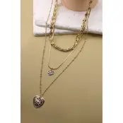 Double Heart Charm Layered Necklace, Gold Plated | 25N556