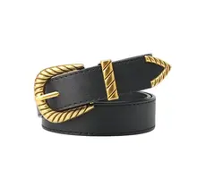 Faux Leather Western Carved Buckle Belt, 42 In - Black