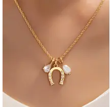 Pave Horseshoe Crystal & Pearl Charm Necklace | 80N93155