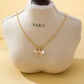 Pave Horseshoe Crystal & Pearl Charm Necklace | 80N93155