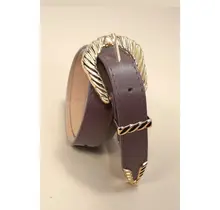 Faux Leather Western Carved Buckle Belt, 42 In - Brown
