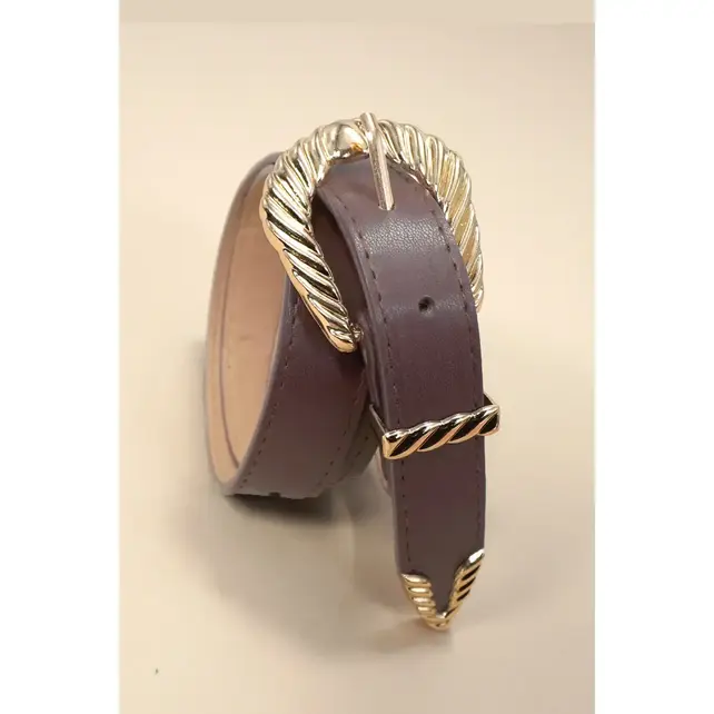 Faux Leather Western Carved Buckle Belt, 42 In - Brown