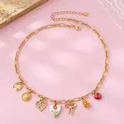 Gold Plated Figaro Chain Multi-Charm Necklace | 80N92748