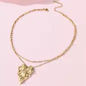 18K Gold Hammered Heart Double Row Necklace | 40NK9695