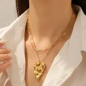 18K Gold Hammered Heart Double Row Necklace | 40NK9695