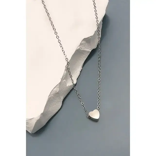 18K Gold Stainless Steel Mini Heart Charm Necklace | 40NK323 Silver