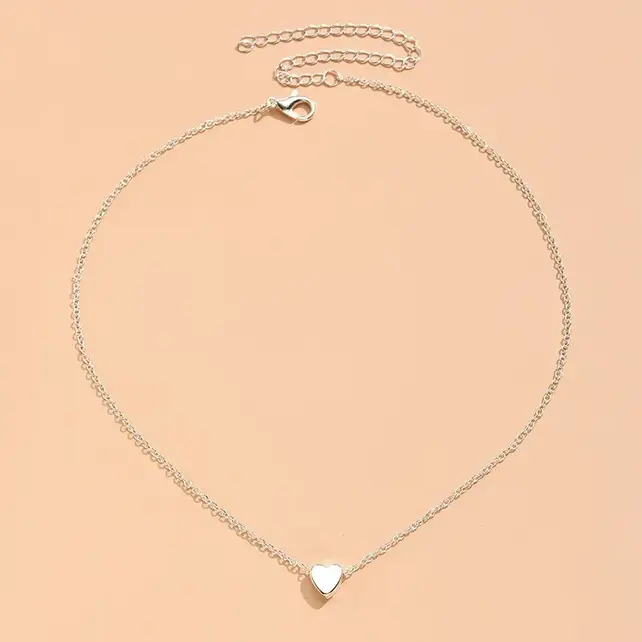 18K Gold Stainless Steel Mini Heart Charm Necklace | 40NK323 Silver