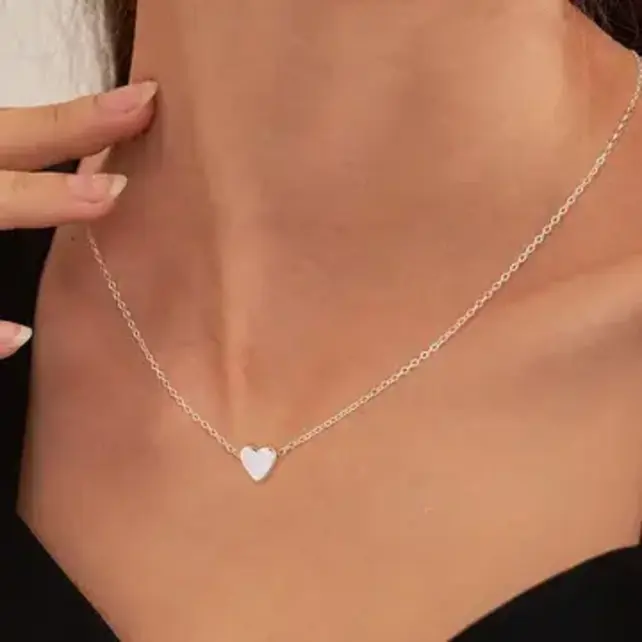 18K Gold Stainless Steel Mini Heart Charm Necklace | 40NK323 Silver