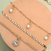 Multi-Layer Pearl Chain Teardrop Charm Necklace | 40NK9637