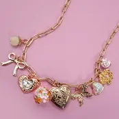 Gold Plated Heart Locket & Flower Charm Necklace | 80N91736