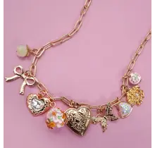 Gold Plated Heart Locket & Flower Charm Necklace | 80N91736