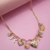 Gold Plated Heart Locket & Flower Charm Necklace | 80N91736
