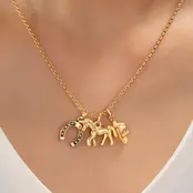 Galloping Horse Horseshoe Charm Necklace, 16.75in | 80N93131