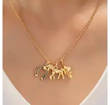 Galloping Horse Horseshoe Charm Necklace, 16.75in | 80N93131