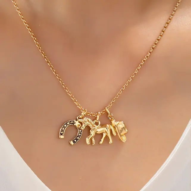 Galloping Horse Horseshoe Charm Necklace, 16.75in | 80N93131