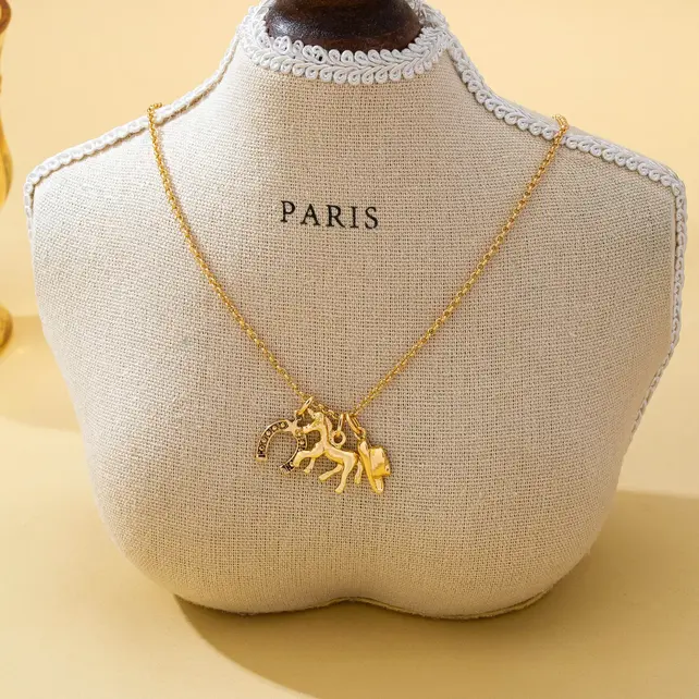 Galloping Horse Horseshoe Charm Necklace, 16.75in | 80N93131