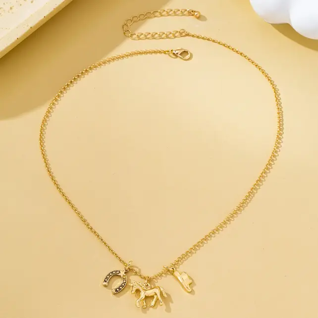 Galloping Horse Horseshoe Charm Necklace, 16.75in | 80N93131