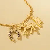 Galloping Horse Horseshoe Charm Necklace, 16.75in | 80N93131