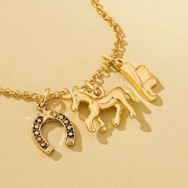 Galloping Horse Horseshoe Charm Necklace, 16.75in | 80N93131