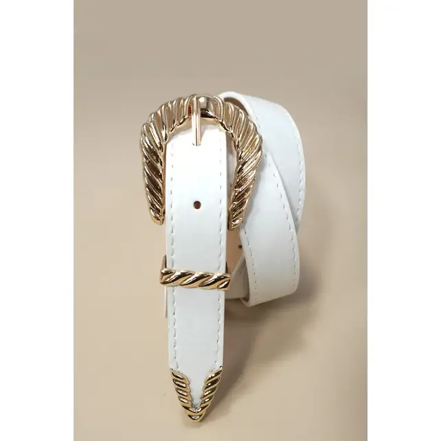 Faux Leather Western Carved Buckle Belt, 42 In | 40BT647 - White
