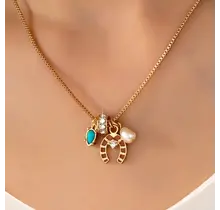 Southwest Horseshoe & Turquoise Charm Necklace, 16in