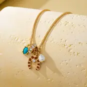 Southwest Horseshoe & Turquoise Charm Necklace, 16in