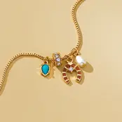 Southwest Horseshoe & Turquoise Charm Necklace, 16in