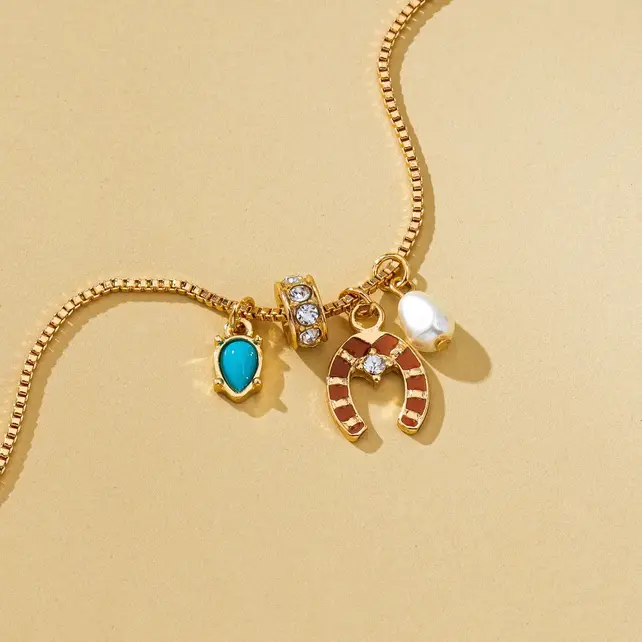 Southwest Horseshoe & Turquoise Charm Necklace, 16in
