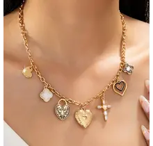 Heart Locket & Cross Charm Necklace, 16.5 in | 80N93116