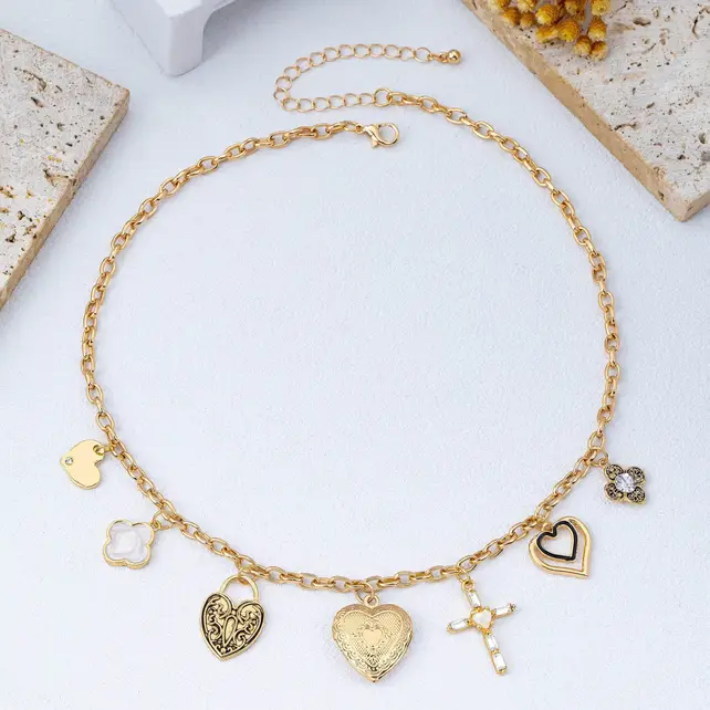 Heart Locket & Cross Charm Necklace, 16.5 in | 80N93116