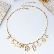 Celestial Vintage Charm Necklace, Gold Plated 16in