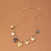 Checker Heart Rhinestone Charm Necklace, 17" | 80N92651