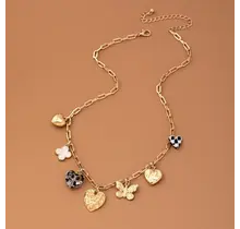 Checker Heart Rhinestone Charm Necklace, 17" | 80N92651