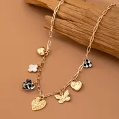 Checker Heart Rhinestone Charm Necklace, 17" | 80N92651